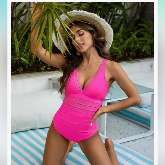 NWT BMJL Hot Pink Swimsuit Womens Medium Mesh Cutout - Picture 4 of 5